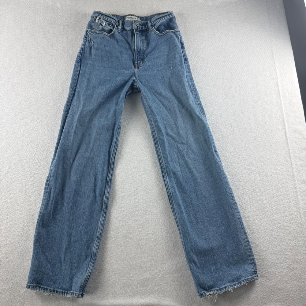 Abercrombie & Fitch 90s Relaxed Jean High Rise Blue Distressed Denim Size 27 4